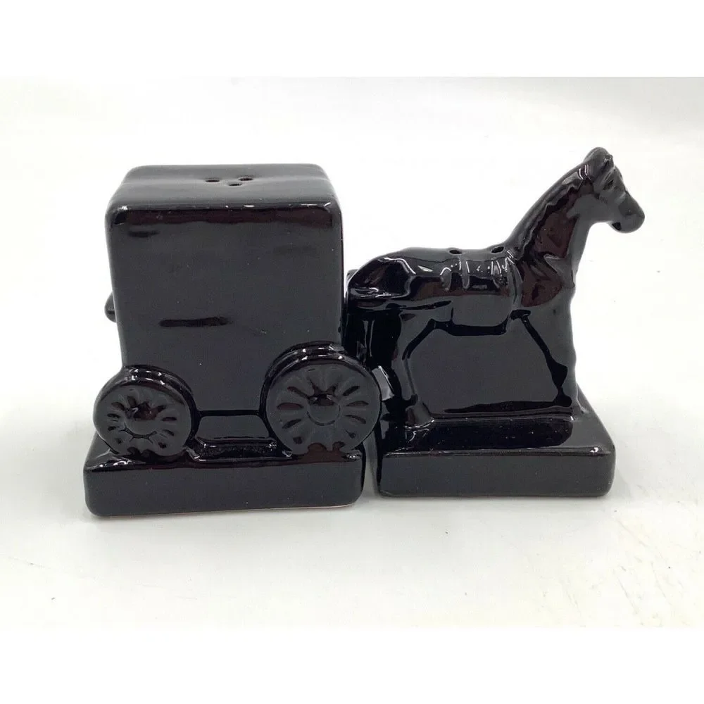 Black‎ Horse with Buggy Carriage Amish Salt and Pepper Shakers Gift